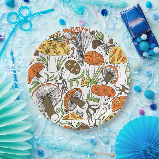 Assiettes En Carton Champignons dessinés à la main (Fête)