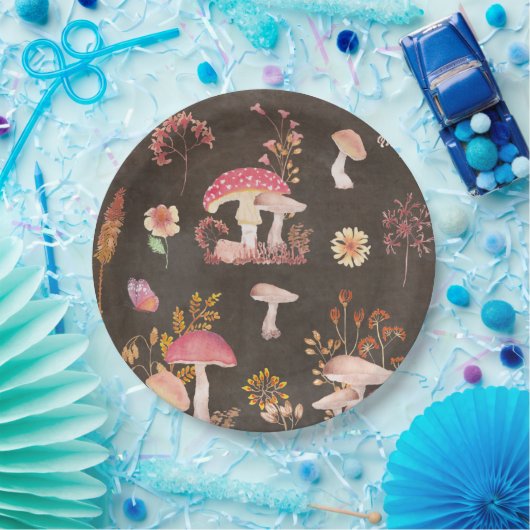 Assiettes En Carton Champignons et fleurs sauvages (Fête)