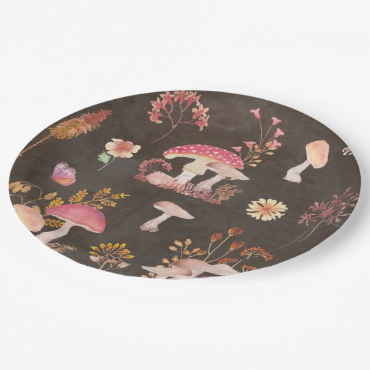 Assiettes En Carton Champignons et fleurs sauvages (Angle)