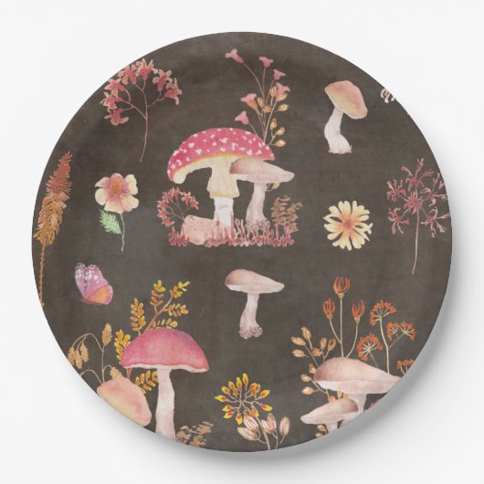 Assiettes En Carton Champignons et fleurs sauvages (Devant)