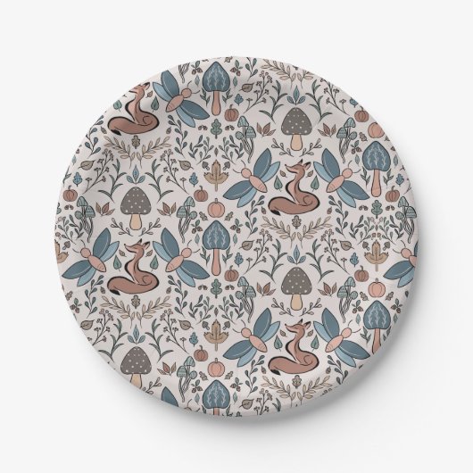 Assiettes En Carton Champignons Fox & Dragonfly Cute Motif d'automne (Devant)