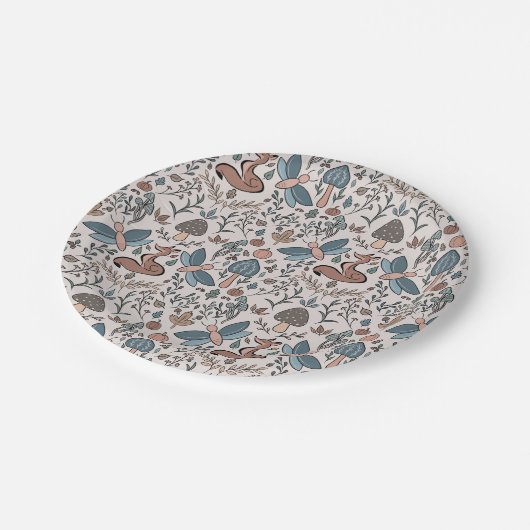 Assiettes En Carton Champignons Fox & Dragonfly Cute Motif d'automne (Angle)