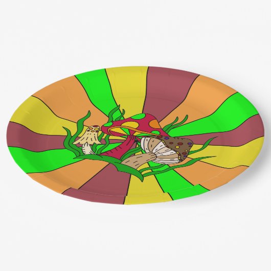 Assiettes En Carton Champignons magiques rétro (Angle)