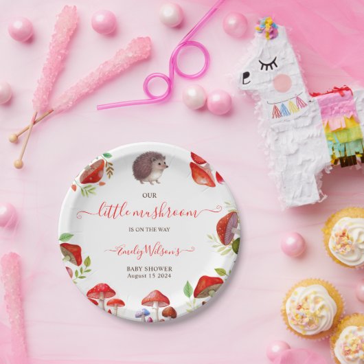Assiettes En Carton Champignons Rouge Aquarelle Forêt Baby shower rust (Fête)