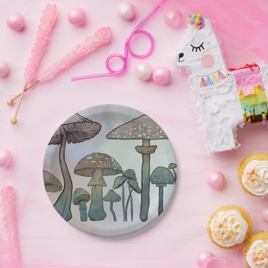 Assiettes En Carton Champignons sauvages arc-en-ciel (Fête)