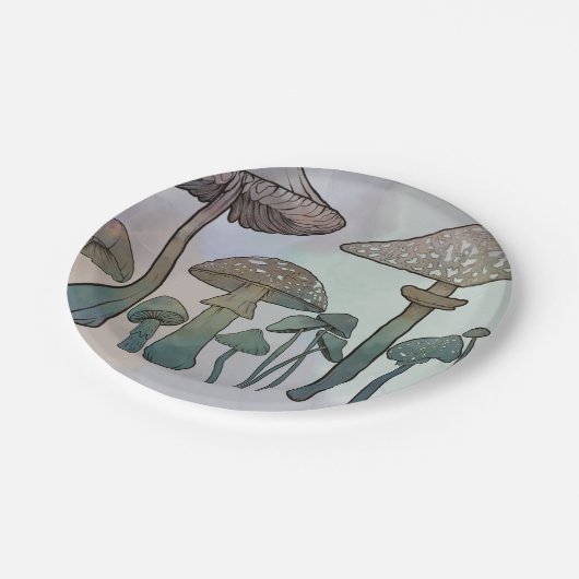 Assiettes En Carton Champignons sauvages arc-en-ciel (Angle)