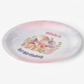 Assiettes En Carton Champignons violets roses 1er anniversaire (Angle)