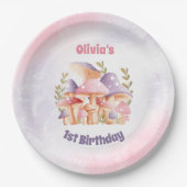 Assiettes En Carton Champignons violets roses 1er anniversaire (Devant)