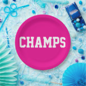 Assiettes En Carton CHAMPS Fun Sporty White Text On Bright Hot Pink (Fête)