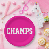 Assiettes En Carton CHAMPS Fun Sporty White Text On Bright Hot Pink (Fête)