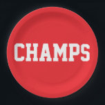 Assiettes En Carton CHAMPS Fun Sporty White Text On Bright Red<br><div class="desc">This sporty design features athletic CHAMPS white text against bright red background.   The colors and text in this design can be personalized.</div>