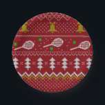 Assiettes En Carton Chandail de Noël de Tennis Motif tricoté Rouge Noë<br><div class="desc">Design d'illustration des journées et nuits d'hiver chaudes et douillettes, avec un pull de Noël drôle et tricoté classique avec raquettes de tennis et balles de tennis vertes, cloches de jingle, sapins et flocons de neige. Un motif minimaliste en chandail Xmas design festif en bleu clair et blanc pour les...</div>