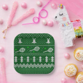 Assiettes En Carton Chandail de Noël de tennis Motif tricoté vert (Fête)