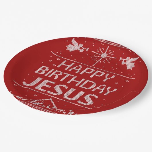 Assiettes En Carton Chandail de Noël Joyeux anniversaire Jésus chrétie (Angle)