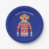 Assiettes En Carton Chandail de Noël moche, Chien portant des lunettes (Devant)