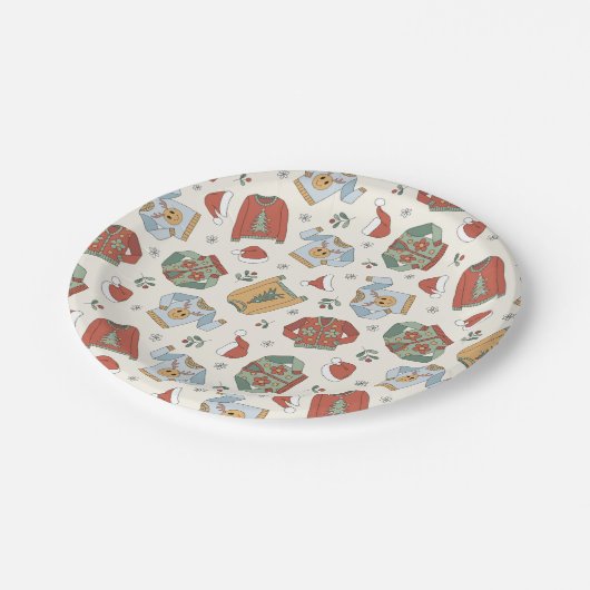 Assiettes En Carton Chandails de Noël et Motif Casquette (Angle)