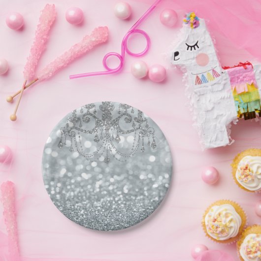 Assiettes En Carton Chandelier blanc Parties scintillant en argent Bok (Fête)