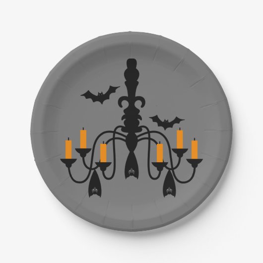 Assiettes En Carton Chandelier d'Halloween et chauves-souris (Devant)