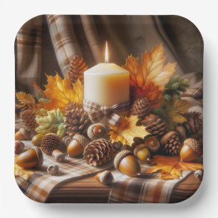 Assiettes En Carton Chandelle d'automne avec des cornes et du ruban