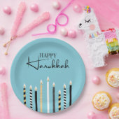 Assiettes En Carton Chandelles Hanoukka Happy Moderne Plaques en papie (Fête)
