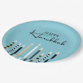 Assiettes En Carton Chandelles Hanoukka Happy Moderne Plaques en papie (Angle)