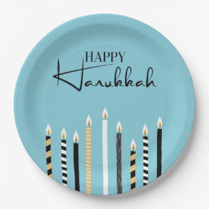 Assiettes En Carton Chandelles Hanoukka Happy Moderne Plaques en papie