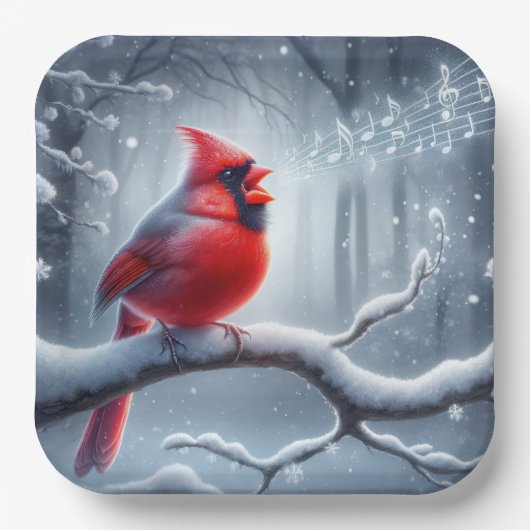 Assiettes En Carton Chant Cardinal Avec Notes Musicales (Recto)