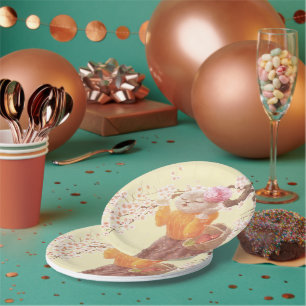 Assiettes En Carton Chanter Chat avec panier à fleurs
