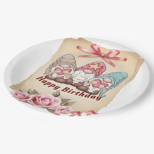 Assiettes En Carton Chanter Gnome Anniversaire (Angle)