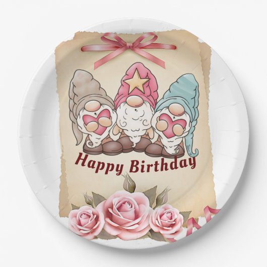 Assiettes En Carton Chanter Gnome Anniversaire (Devant)