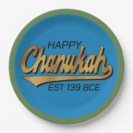 Assiettes En Carton Chanukah Happy Retro Green Trim (Devant)