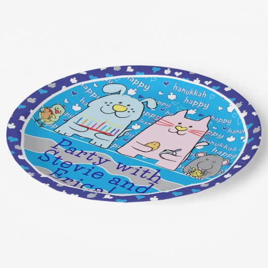 Assiettes En Carton Chanukah souris et amis (Angle)