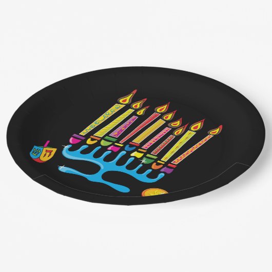 Assiettes En Carton Chanukkah, Hanoukka Menorah Plaque papier (Angle)