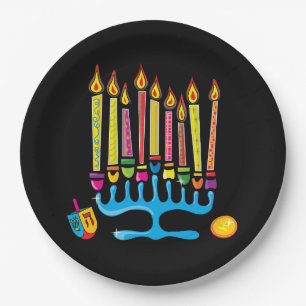 Assiettes En Carton Chanukkah, Hanoukka Menorah Plaque papier