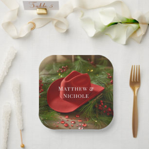 Assiettes En Carton Chapeau de cowboy rouge pour mariage de Noël