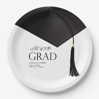 Assiettes En Carton Chapeaux Bas Au Diplômé Noir Et Or Diplômé
