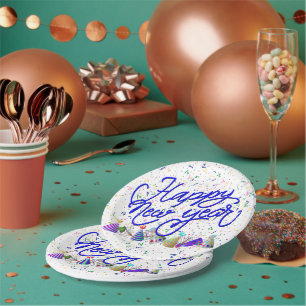 Assiettes En Carton Chapeaux de fête et confettis Nouvel An