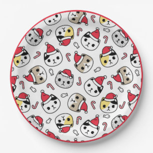Assiettes En Carton Chapeaux de Père Noël pour chats Têtes de chatons