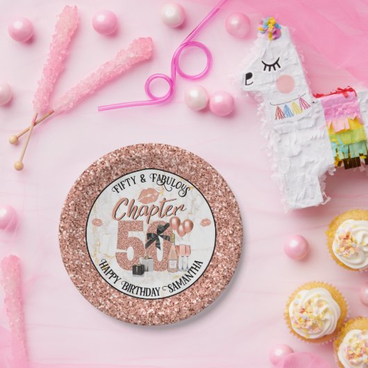 Assiettes En Carton Chapitre 50 Elégant Rose Gold 50e anniversaire (Fête)