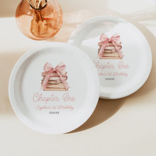 Assiettes En Carton Chapter One Pink Bow Books 1st Birthday Party