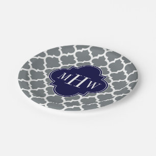 Assiettes En Carton Charbon, Ce Marocain #5 Marine 3 Monogramme Initia