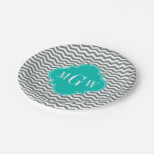 Assiettes En Carton Charbon fin Chevron Turquoise Quatrefoil 3 Monogra (Angle)