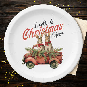 Assiettes En Carton Charges de lapins de Noël en Camion Rouge