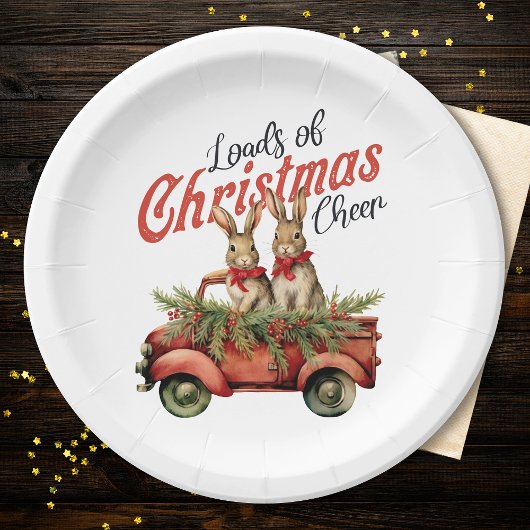 Assiettes En Carton Charges de lapins de Noël en Camion Rouge