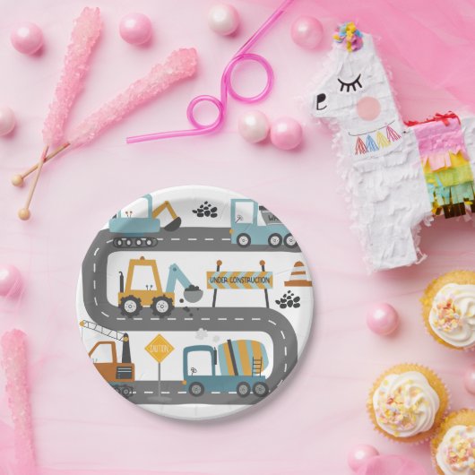 Assiettes En Carton Chariot de construction Anniversaire (Fête)