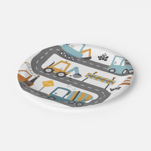 Assiettes En Carton Chariot de construction Anniversaire (Angle)