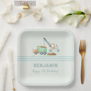 Assiettes En Carton Chariot de construction Camion bleu doux Nom du ga