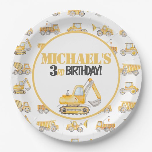 Assiettes En Carton Chariot de construction Plaques d'anniversaire (Devant)
