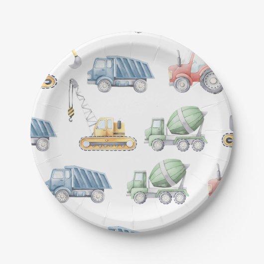 Assiettes En Carton Chariot de construction Plaques de papier d'annive (Devant)