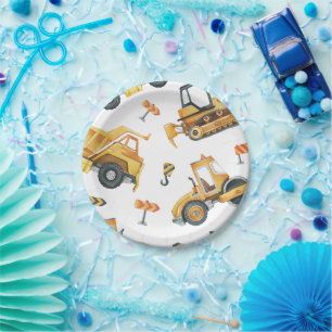 Assiettes En Carton Chariot de construction Plaques de papier d'annive